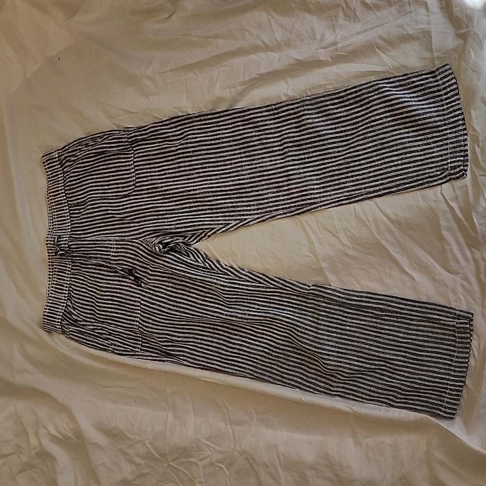 Linen Mix, blue striped Pants. Size l0 petite.